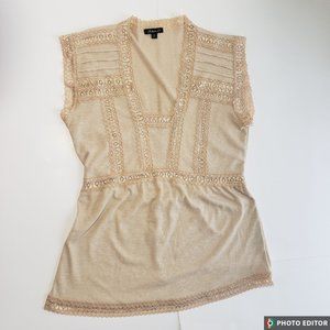 Vintage Top, Arden B, Taupe/cream color, with lace top, has stain, size Small.